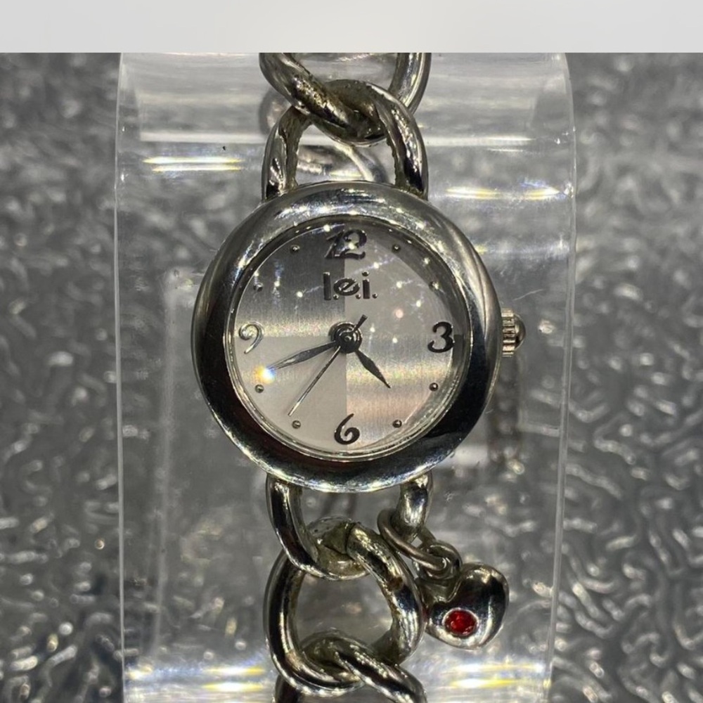 Lei Silver “Cuban Link * Bracelet Watch / Red Accent